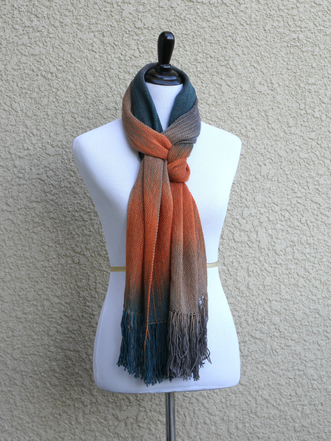 Orange, dark blue and beige scarf