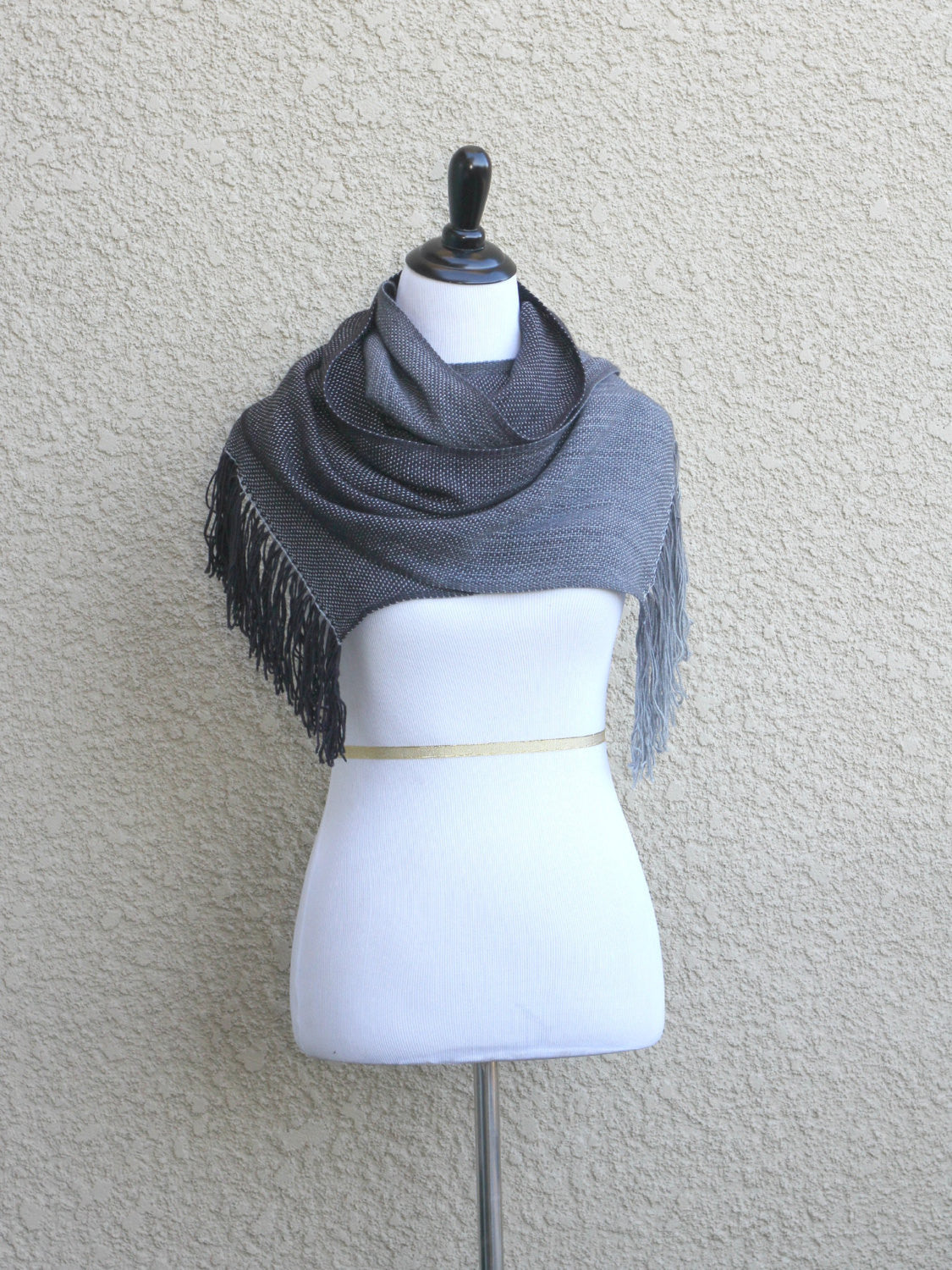 Grey and black woven scarf
