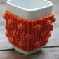 Knit mug cozy with nupps orange carrot cup cozy, bobbles cup cozy knitted cup cozy