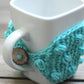 Knit mug cozy with nupps aqua turquoise cup cozy, bobbles cup cozy knitted cup cozy