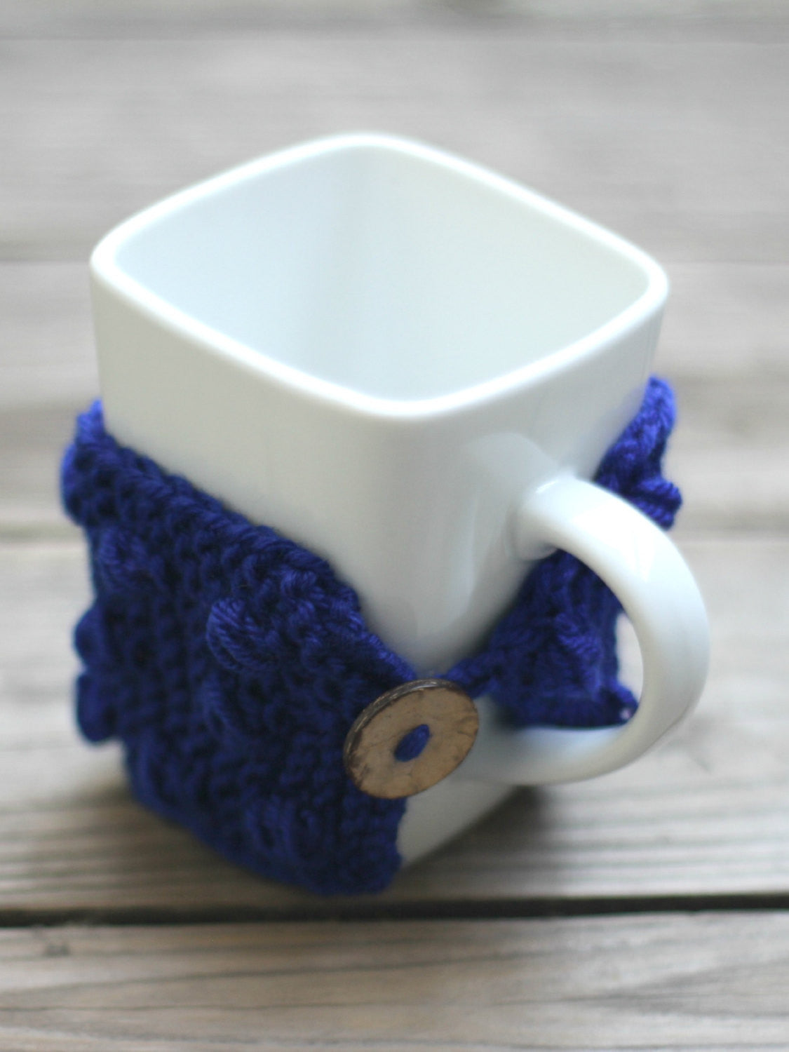 Knit mug cozy with nupps navy blue dark blue cup cozy, bobbles cup cozy knitted cup cozy