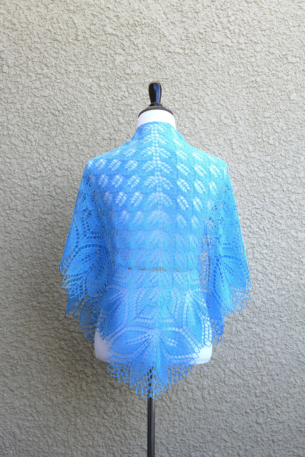 Blue knit shawl