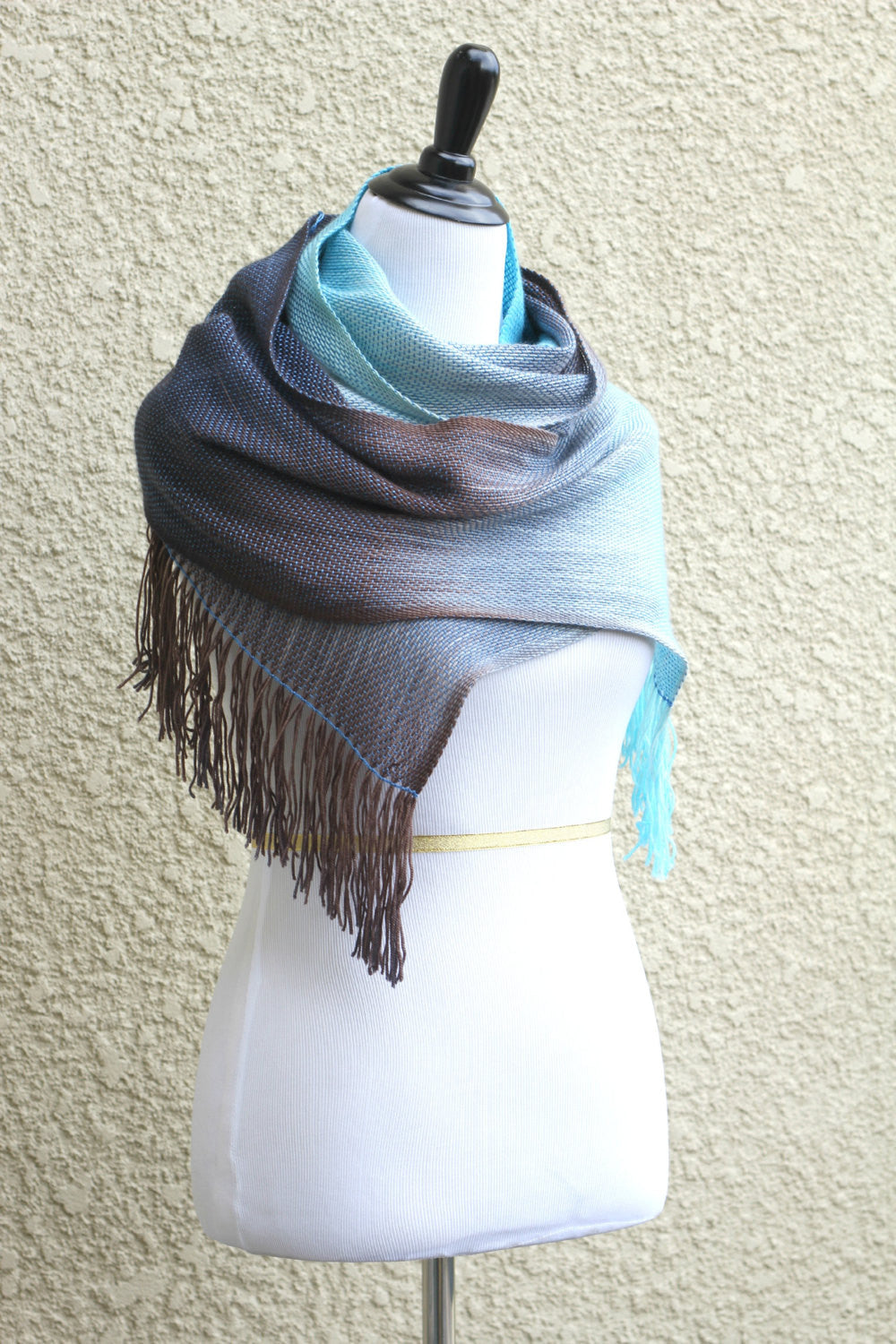 Brown and blue woven wrap