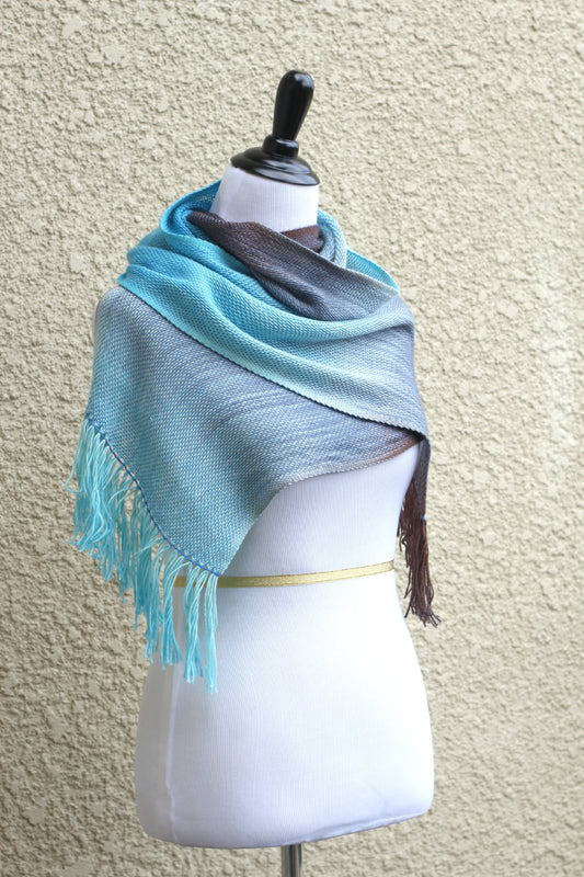 Light blue and brown woven scarf