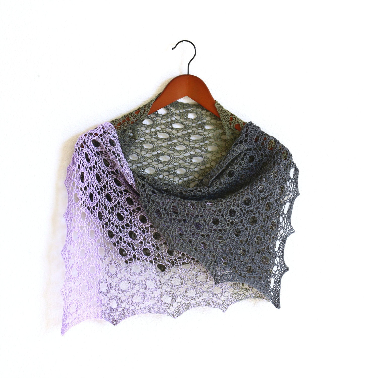 Knit lilac and grey shawl