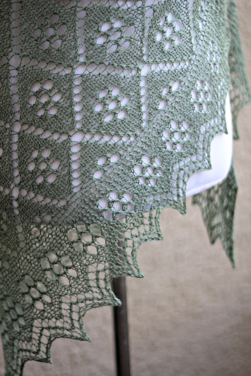 Knit shawl in olive green color, lace wrap, gift for her