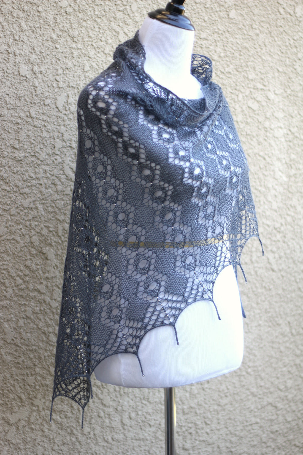 Knit shawl with beads
