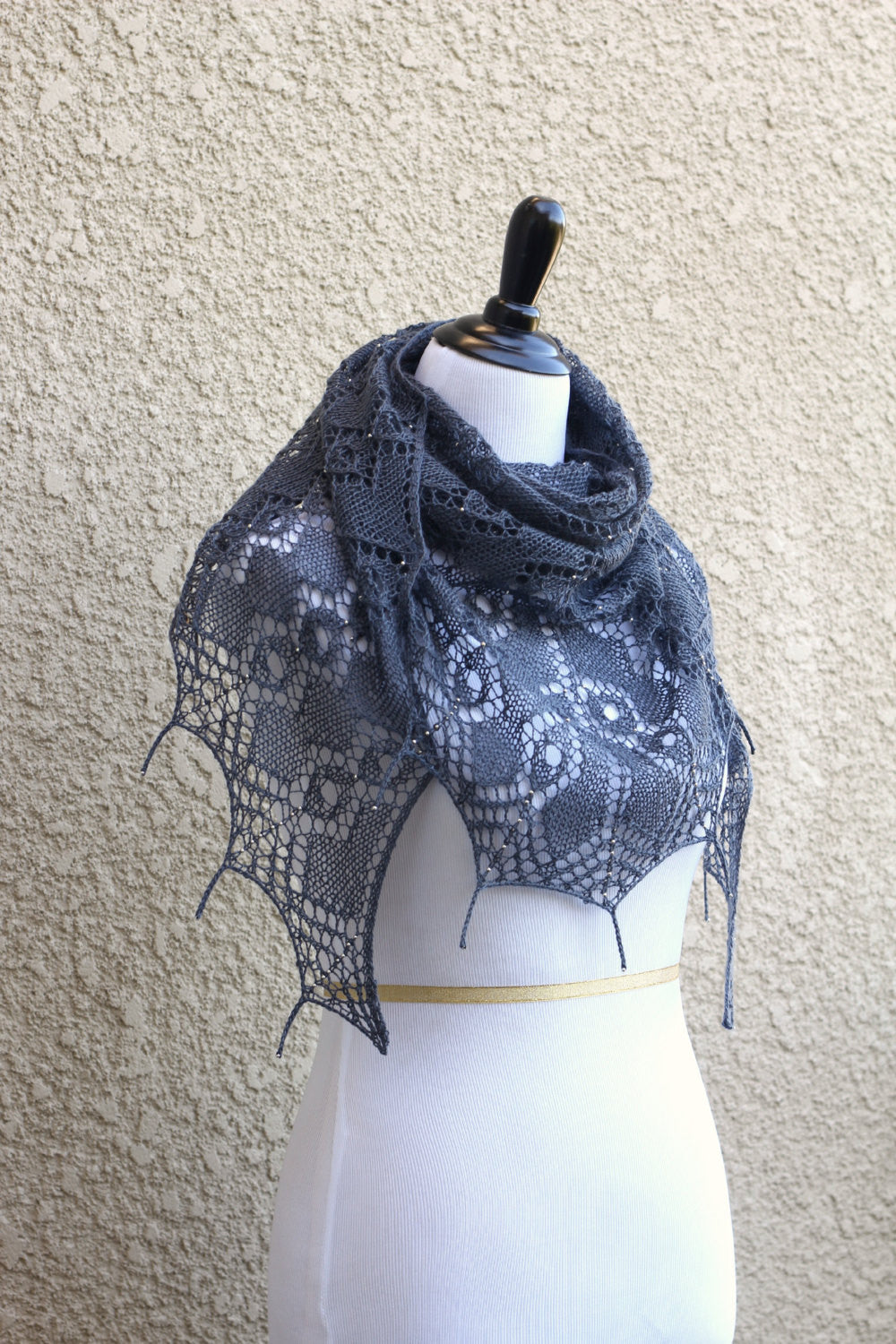 Knit grey shawl
