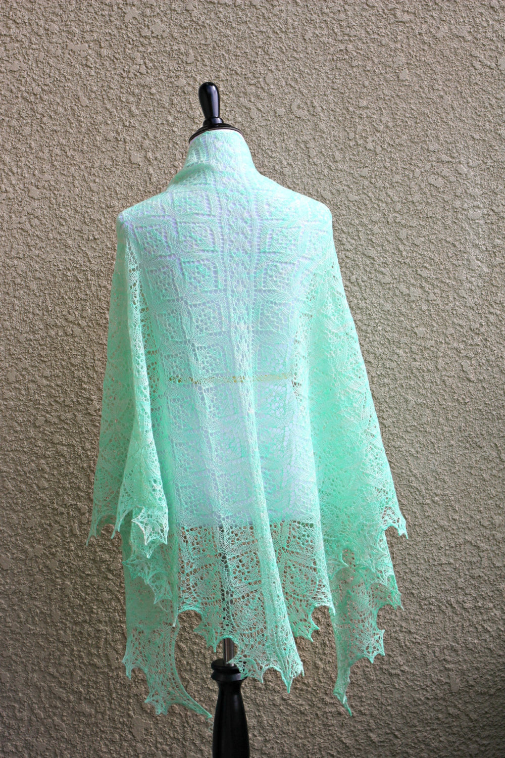 Mint green knit shawl