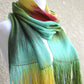 Hand woven long scarf gradient color green mint yellow red with fringe