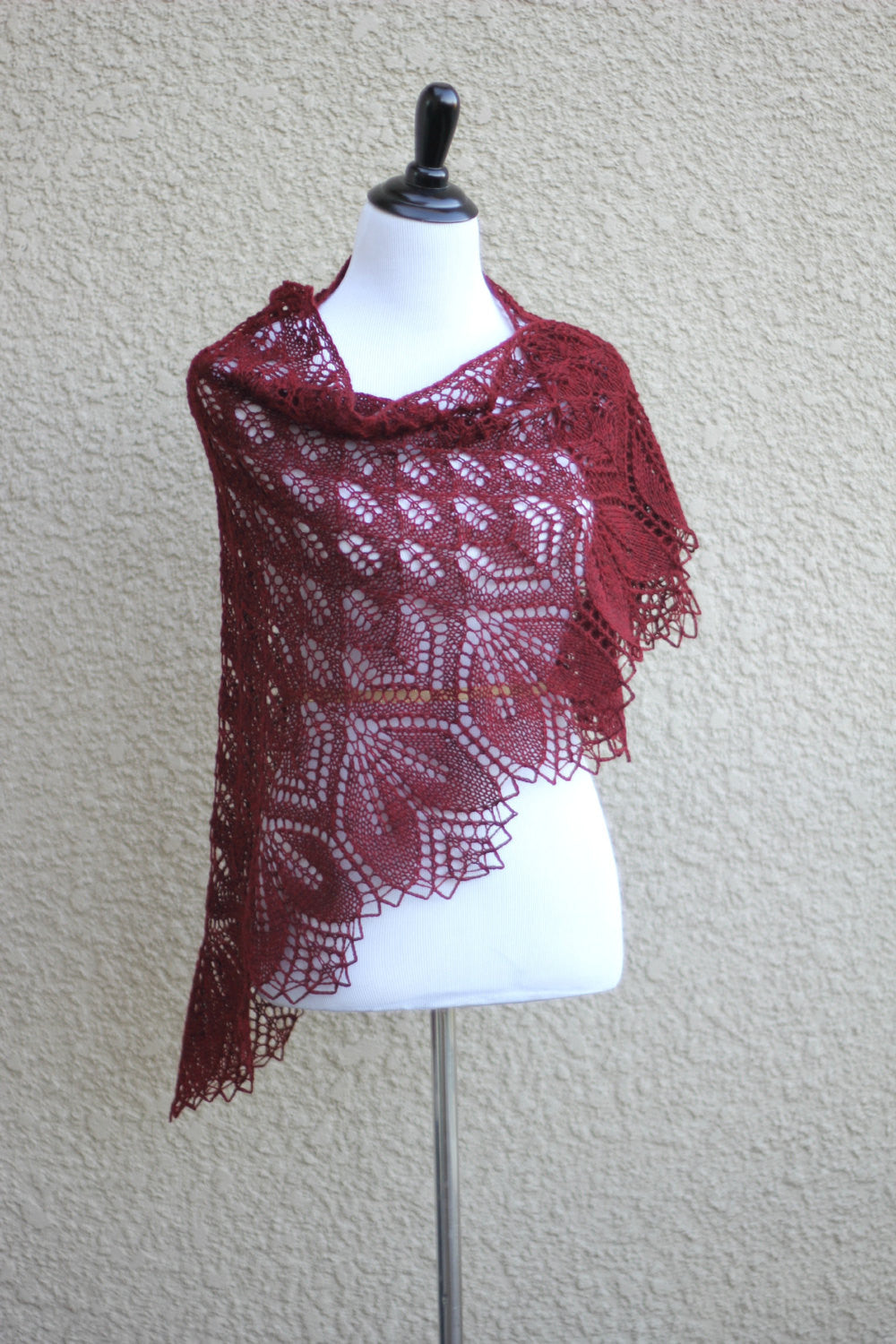 Knit shawl, lace shawl in burgundy red color, lace wrap, gift for her