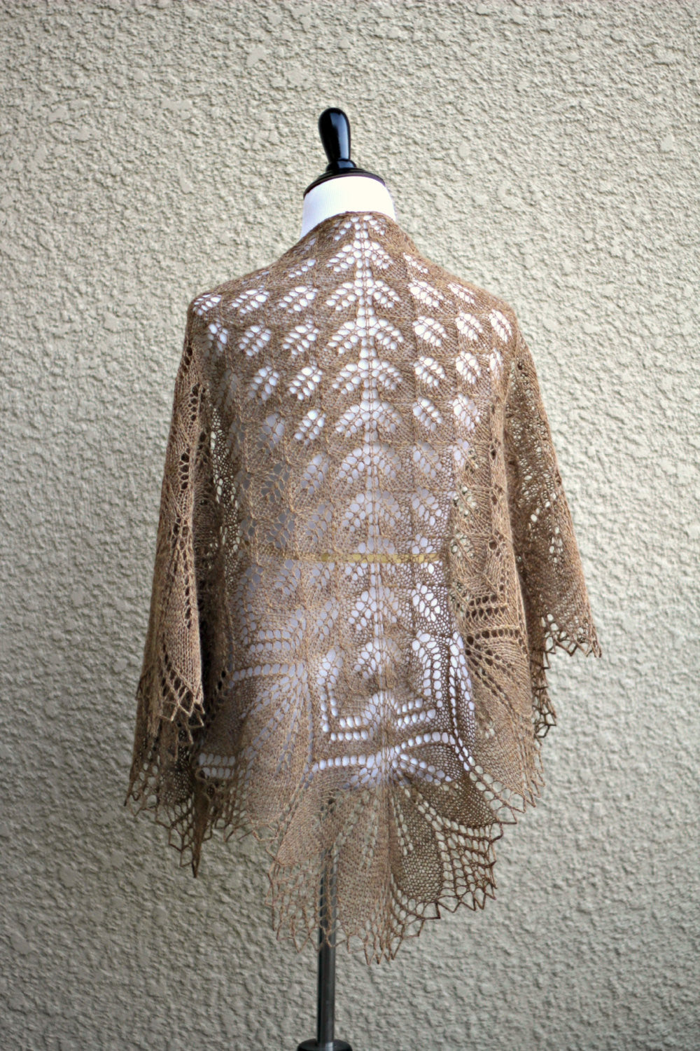 Knit beige lace shawl