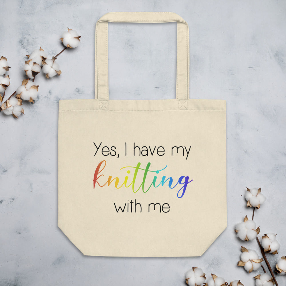 Eco Tote Bag, project bag - Yes, I have my knitting with me